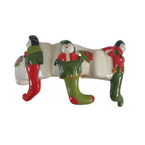 Yankee Candle Ring Jar Topper Penguin Christmas Holiday Stocking Ceramic Rare